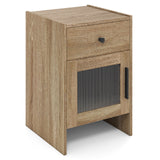Nightstand with Drawer and Cabinet-Antique Brush White