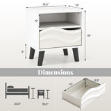 Nightstand Mid Century Modern Bedside Table with 3D Wavy Pattern and Open Shelf-White