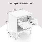 2-tier Wood Nightstand with Drawer and Open Storage Shelf for Bedroom-White