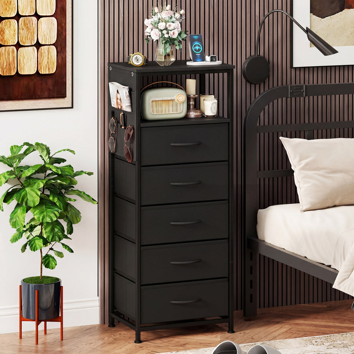 Nightstand with Integrated Charging Station 39 Inches Modern Bedside Table