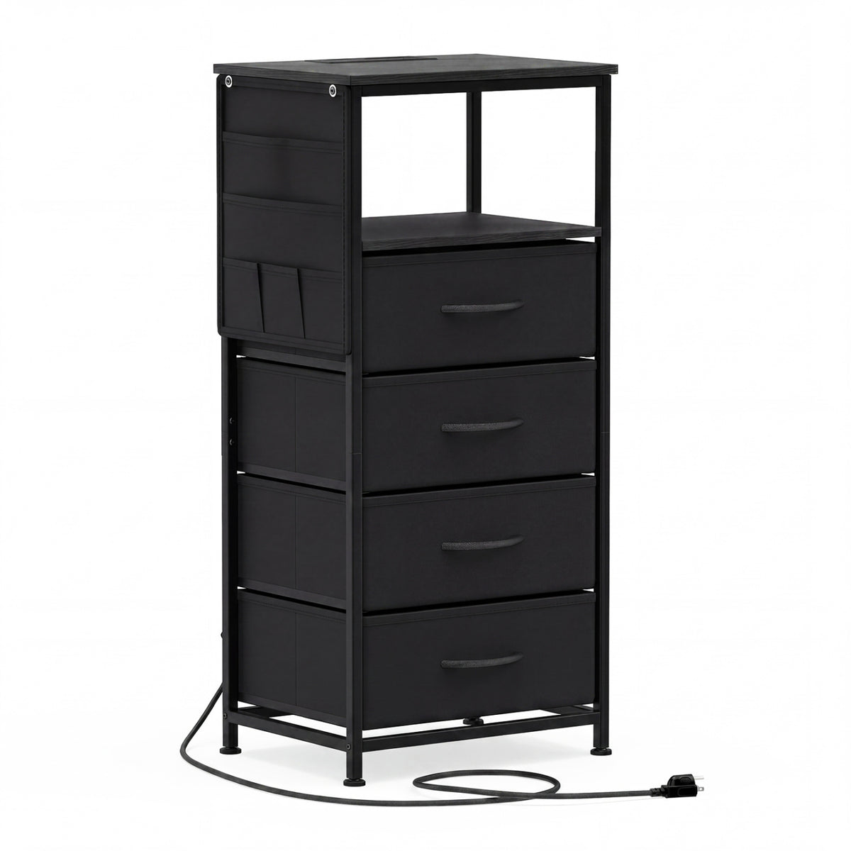 Nightstand with Integrated Charging Station 34" Modern Bedside Table