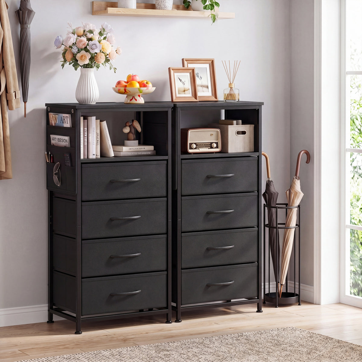 Nightstand with Integrated Charging Station 34" Modern Bedside Table