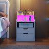 Nightstand with LED Light and Charging Station for Living Room Bedroom