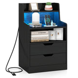 Nightstand with LED Light and Charging Station for Living Room Bedroom