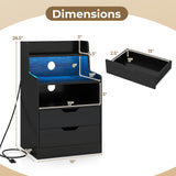 Nightstand with LED Light and Charging Station for Living Room Bedroom