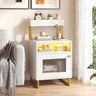 Nightstand with LED Lights Modern End Table with Top Tray Open Compartment and Storage Cabinet