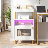 Nightstand with LED Lights Modern End Table with Top Tray Open Compartment and Storage Cabinet