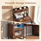 Nightstand with LED Lights Modern End Table with Top Tray Open Compartment and Storage Cabinet