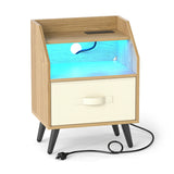 Nightstand with Power Outlets and Open Storage Shelf