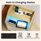 Nightstand with Power Outlets and Open Storage Shelf