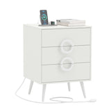 Nightstand with Power Outlets and 3 Drawers Modern Bedside Table with Cable Hole