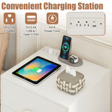 Nightstand with Power Outlets and 3 Drawers Modern Bedside Table with Cable Hole