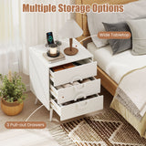 Nightstand with Power Outlets and 3 Drawers Modern Bedside Table with Cable Hole