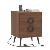 Nightstand with Power Outlets and 3 Drawers Modern Bedside Table with Cable Hole