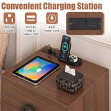 Nightstand with Power Outlets and 3 Drawers Modern Bedside Table with Cable Hole