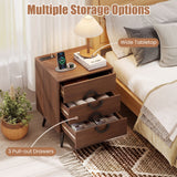 Nightstand with Power Outlets and 3 Drawers Modern Bedside Table with Cable Hole