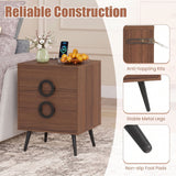 Nightstand with Power Outlets and 3 Drawers Modern Bedside Table with Cable Hole