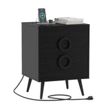 Nightstand with Power Outlets and 3 Drawers Modern Bedside Table with Cable Hole