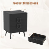 Nightstand with Power Outlets and 3 Drawers Modern Bedside Table with Cable Hole