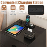 Nightstand with Power Outlets and 3 Drawers Modern Bedside Table with Cable Hole
