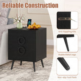 Nightstand with Power Outlets and 3 Drawers Modern Bedside Table with Cable Hole