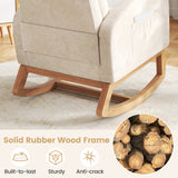 Nursery Rocking Chair Upholstered Chenille Rocker Armchair with Natural Rubber Wood Frame-Beige