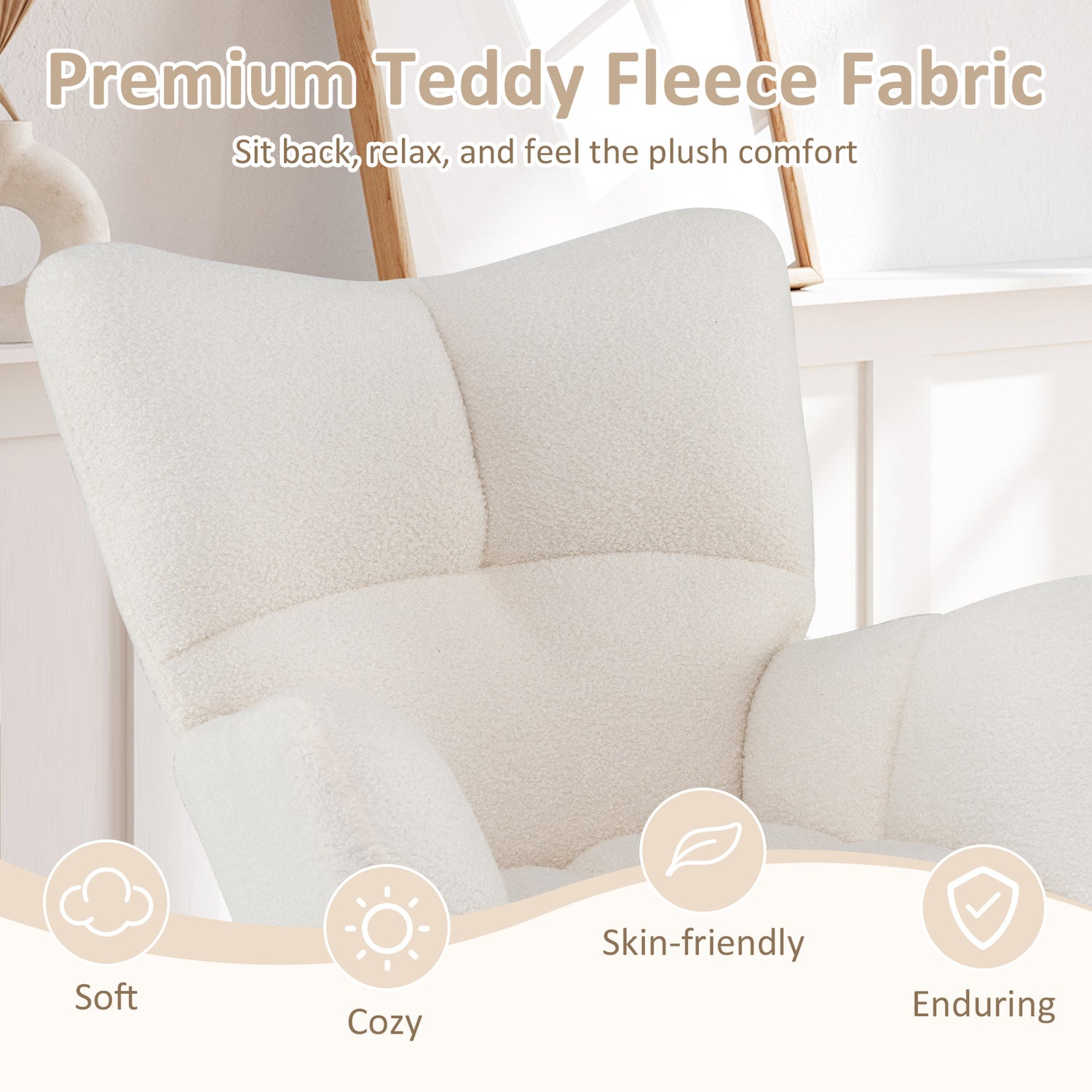 Nursery Rocking Chair with Comfy Backrest and Armrest-Beige
