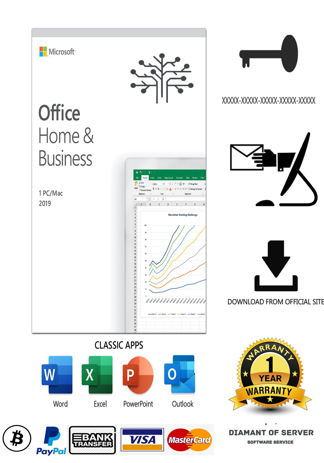 Office 2019 Home And Business Genuine Key Licencia Permanente