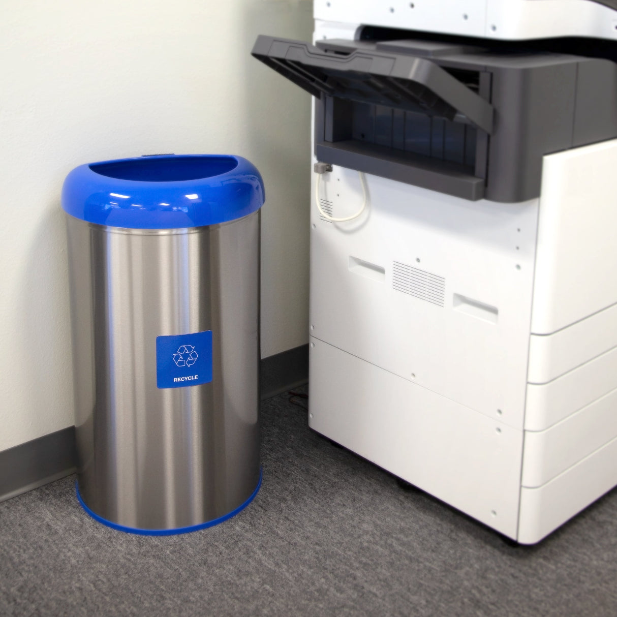 Semi-Round Open Top Trash Can 13 Gallon, Black/Blue/Red | OTT-50-19