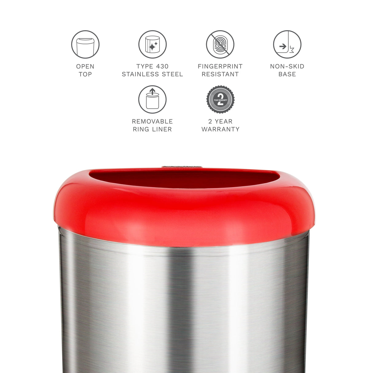 Semi-Round Open Top Trash Can 13 Gallon, Black/Blue/Red | OTT-50-19