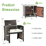 3 Pieces Patio Wicker Furniture Set with Storage Table and Protective Cover-Off White