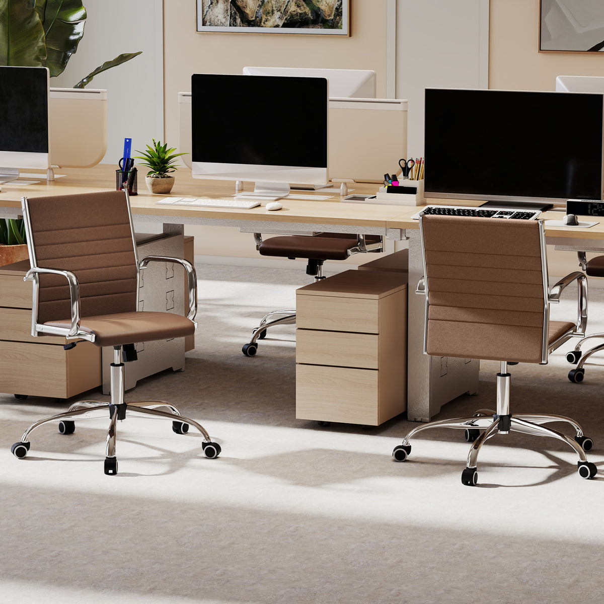 Office Chair Height Adjustable Conference Room Chair with Rocking Backrest Armrests