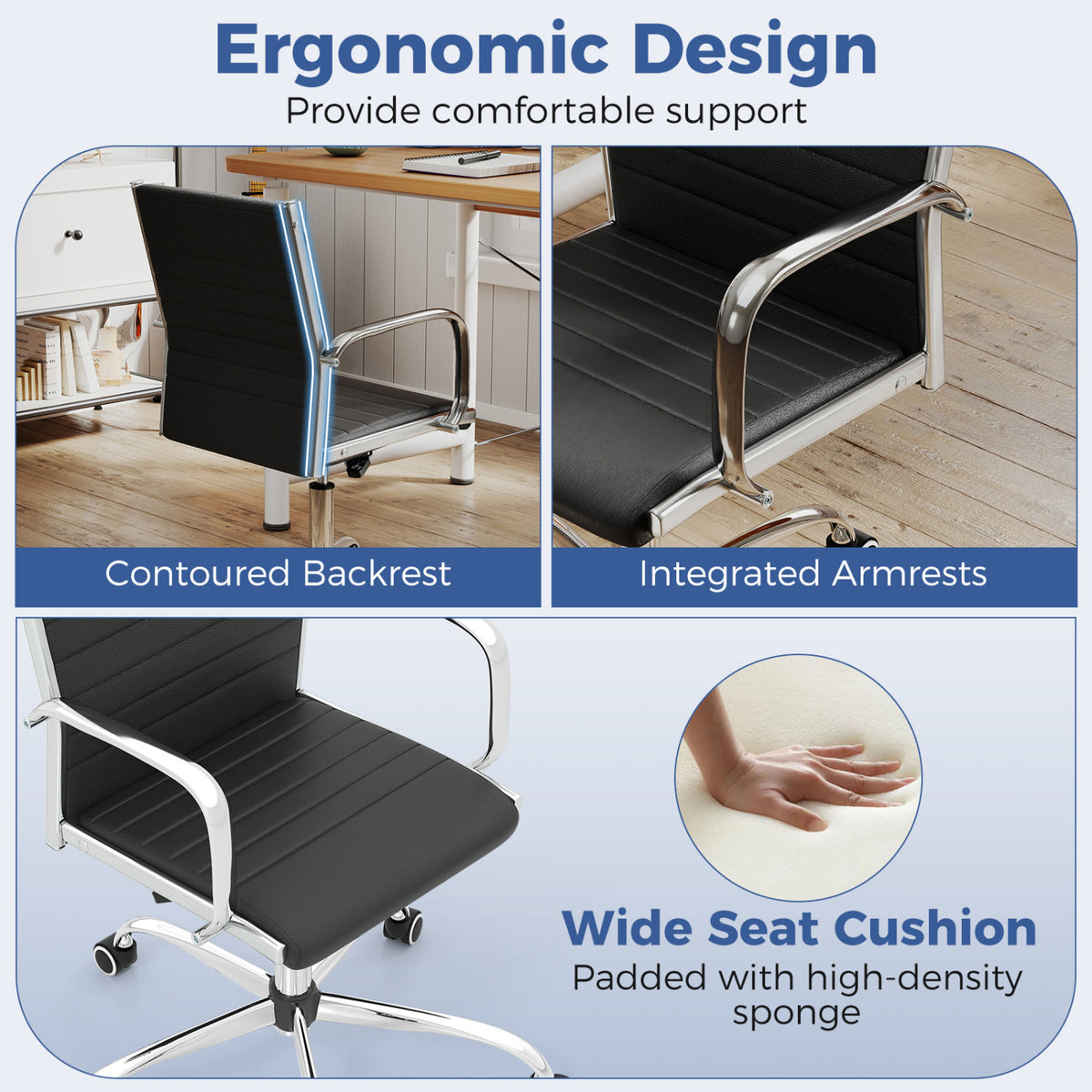 Office Chair Height Adjustable Conference Room Chair with Rocking Backrest Armrests