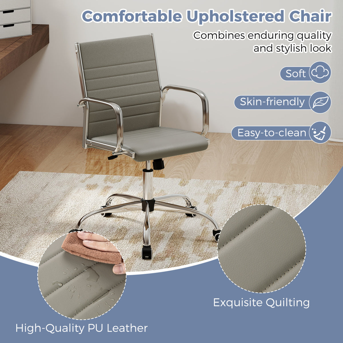 Office Chair Height Adjustable Conference Room Chair with Rocking Backrest Armrests