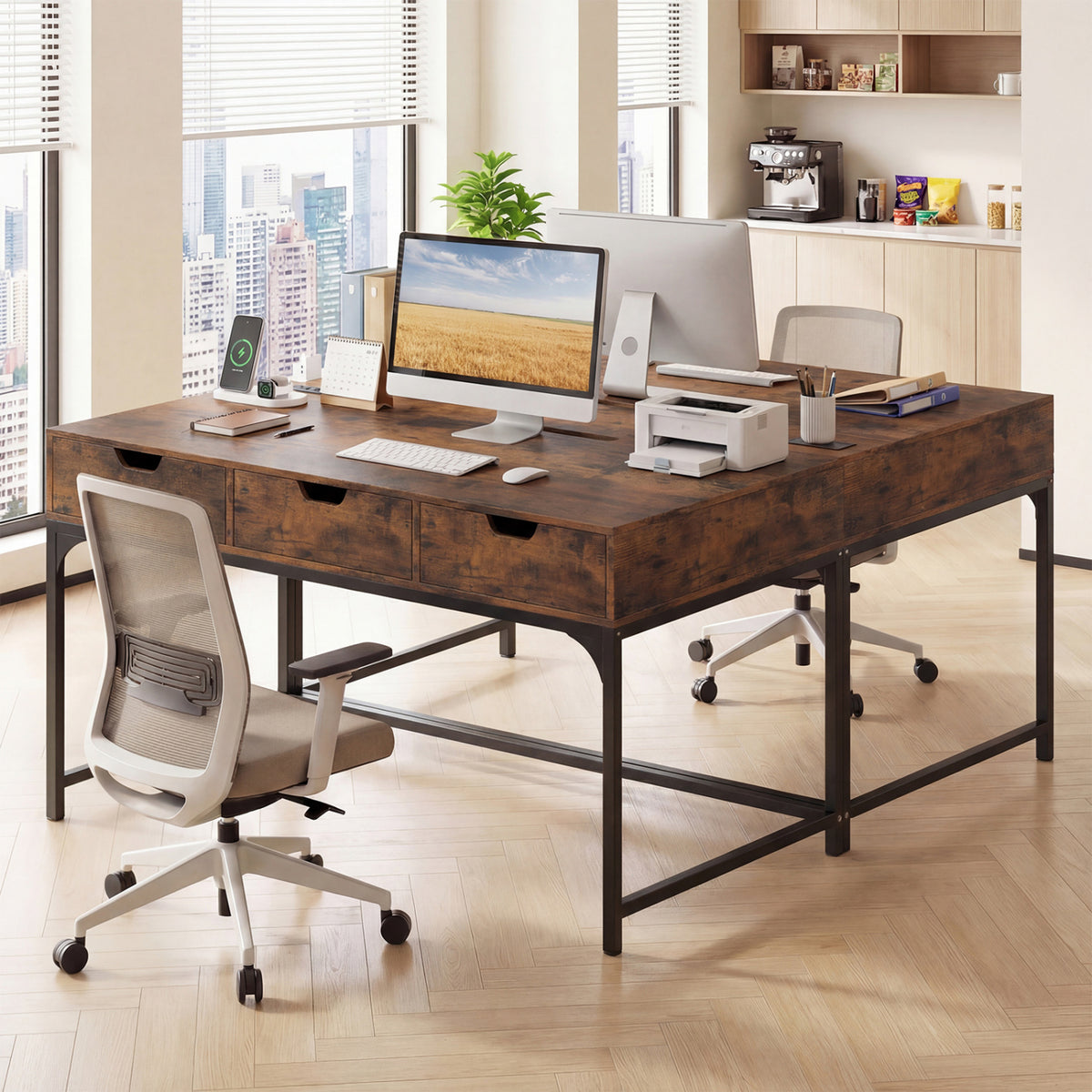 Office Desk with Power Outlets and Hidden Compartment for Study