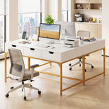 Office Desk with Power Outlets and Hidden Compartment for Study