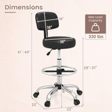 Office Drafting Chair with Back & Adjustable Footring and Wheels for Desk