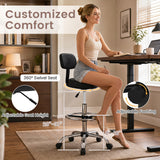 Office Drafting Chair with Back & Adjustable Footring and Wheels for Desk