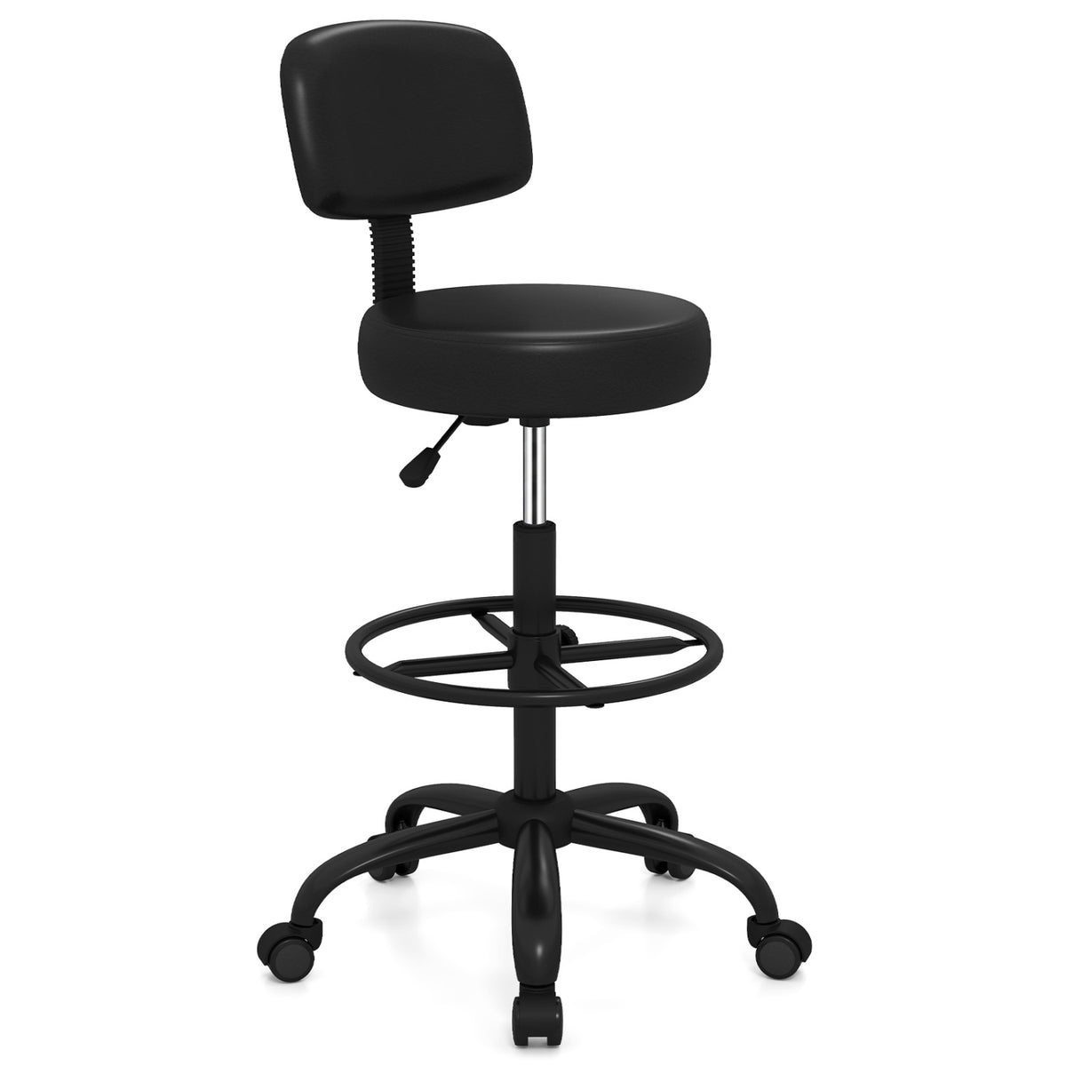 Office Drafting Chair with Back & Adjustable Footring and Wheels for Desk