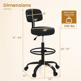 Office Drafting Chair with Back & Adjustable Footring and Wheels for Desk