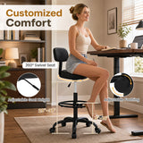 Office Drafting Chair with Back & Adjustable Footring and Wheels for Desk