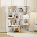 Open Shelf Bookcase 4-Tier Modern Bookshelf with 12 Storage Compartments-White