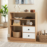 Open Storage Cabinet with 3 Open Compartments and 2 Drawer