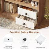 Open Storage Cabinet with 3 Open Compartments and 2 Drawer