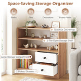 Open Storage Cabinet with 3 Open Compartments and 2 Drawer