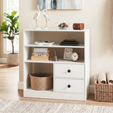 Open Storage Cabinet with 3 Open Compartments and 2 Drawer