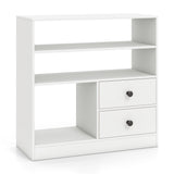 Open Storage Cabinet with 3 Open Compartments and 2 Drawer