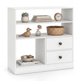 Open Storage Cabinet with 3 Open Compartments and 2 Drawer