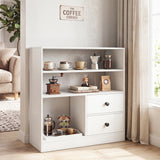 Open Storage Cabinet with 3 Open Compartments and 2 Drawer