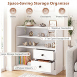 Open Storage Cabinet with 3 Open Compartments and 2 Drawer